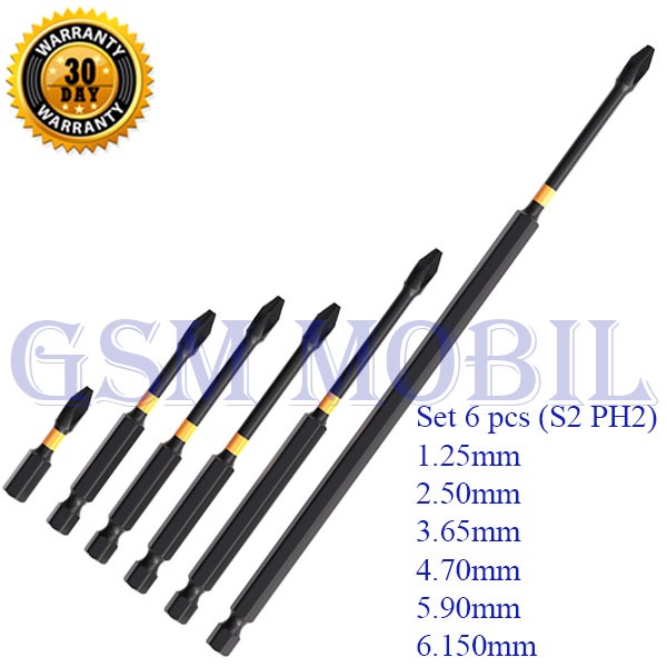 Mata Bor Obeng Magnetik Set Kepala Mata Obeng Set Baja 1/4 Inci Bit 65mm Set 6 Pcs - 10008581