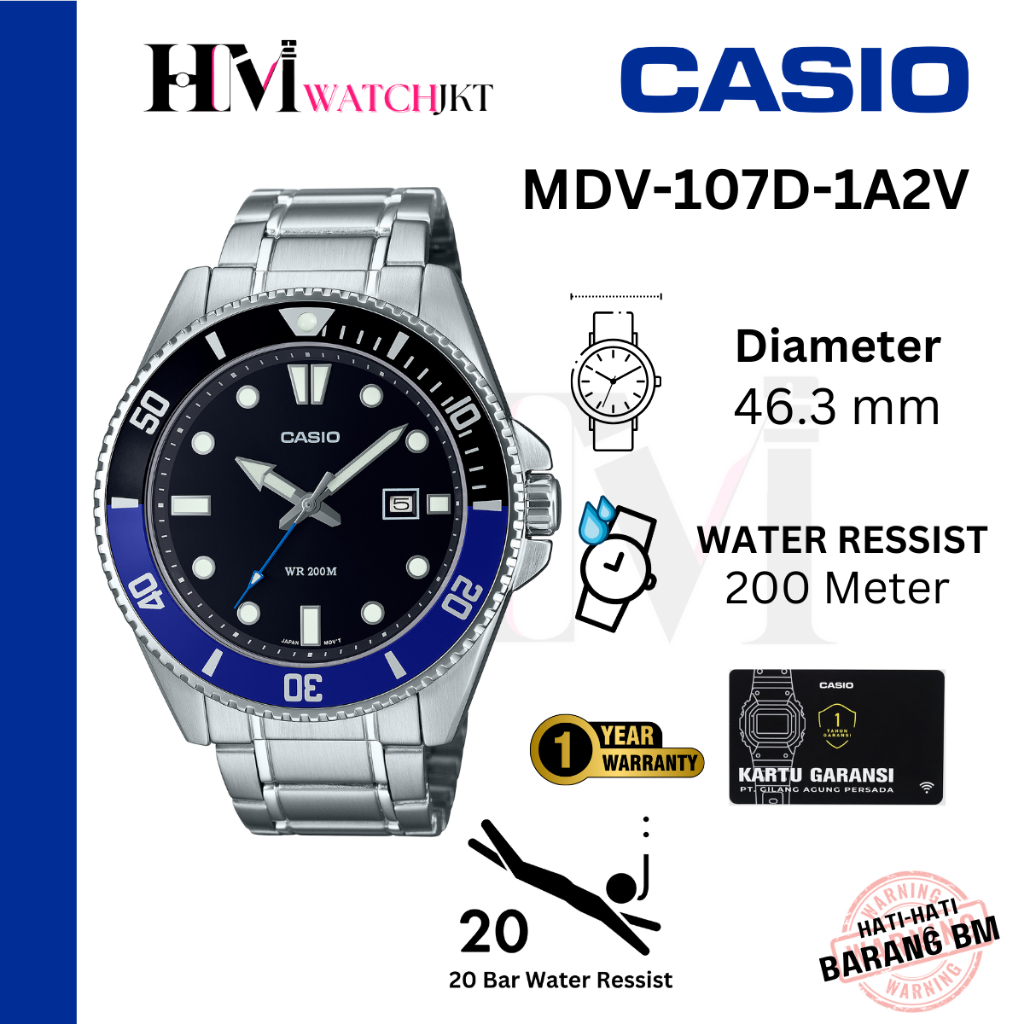 CASIO MDV-107D-1A2VDF Jam Tangan Pria Original Analog Marlin Duro Diver Antiair MDV-107D-1A2V MDV-10