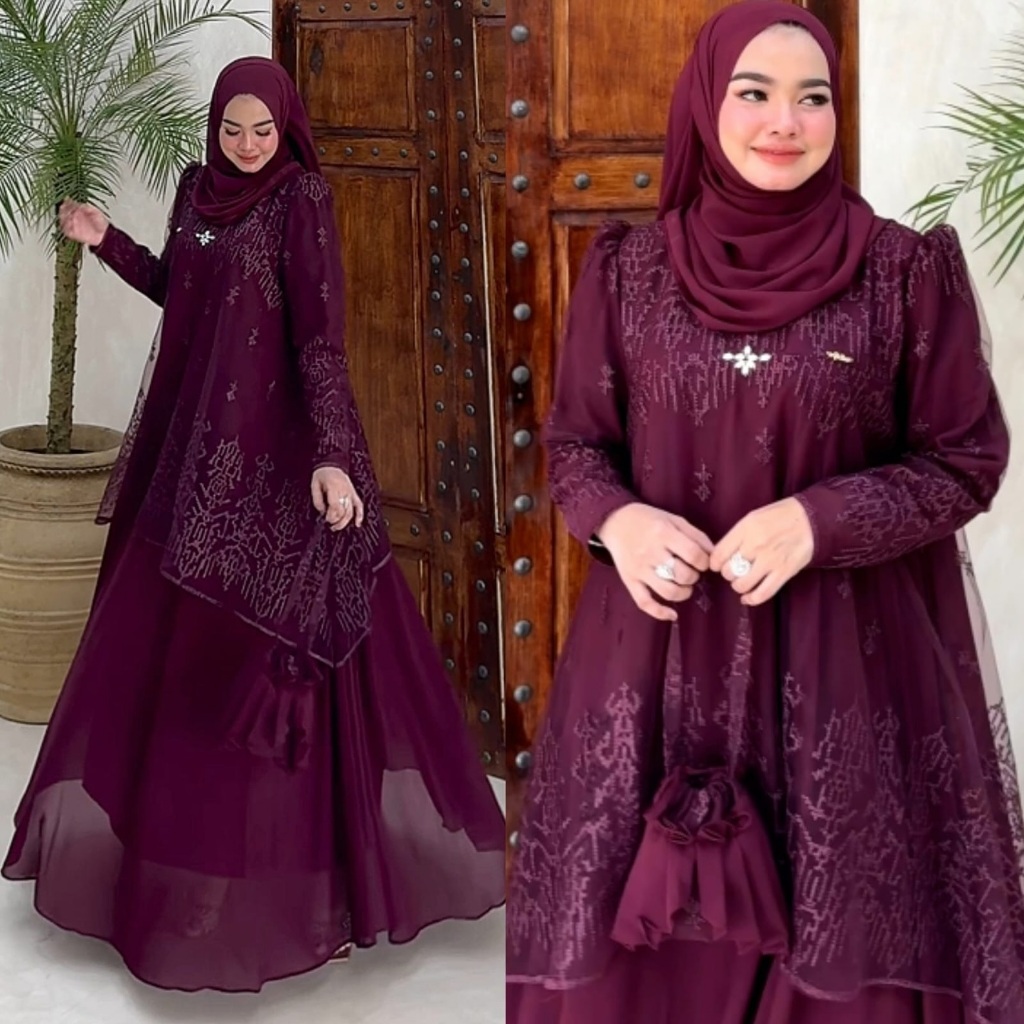 BAHAN PREMIUM / Almeera Dress Ceruty Mix Brokat Import Desain Mewah Elegan Ootd Pesta Gamis Jumbo