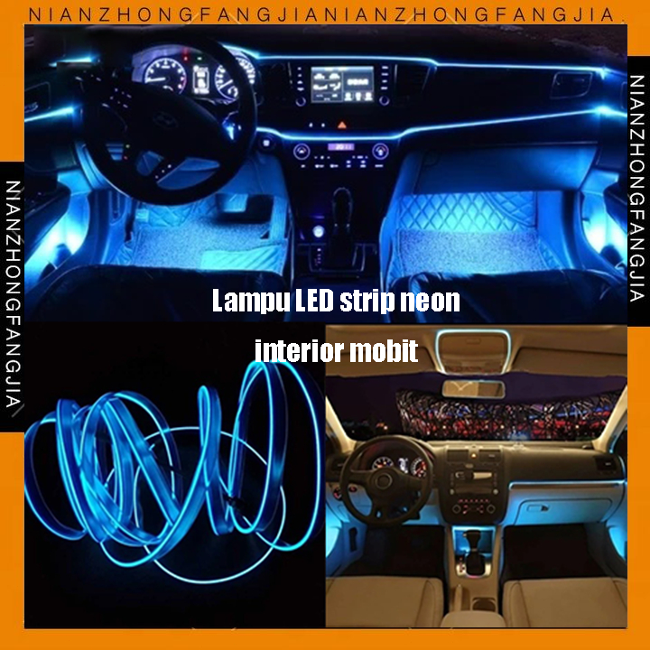 Lampu LED Strip Neon Interior Mobil Fleksibel Cahaya Dingin Strip Lampu Dashboard Interior Mobil 5M 