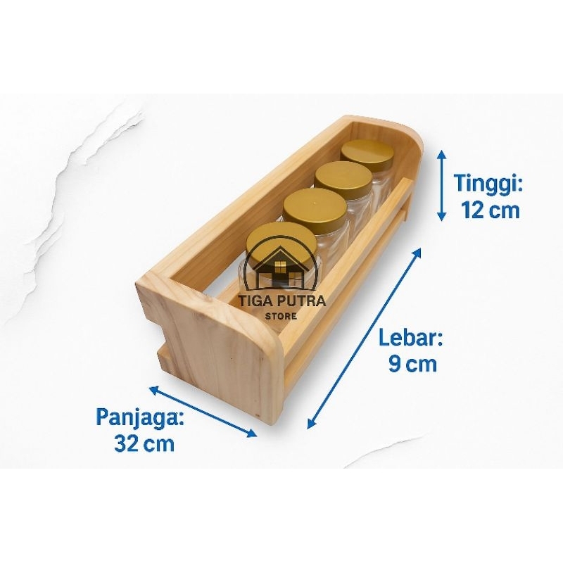 Terbaru 1 Set Rak Tempat Bumbu Dapur Dari Kayu + Toples Cantik Isi + Sticker + Sendok Bumbu+ Baut
