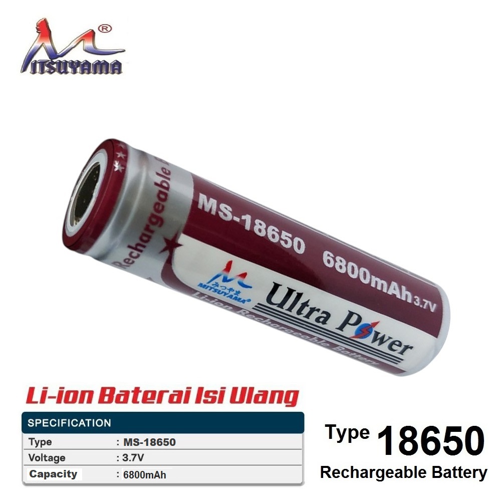 Baterai 18650  DATAR 6800mAh 3.7V Mitsuyama Battery Li-ion Rechargeable