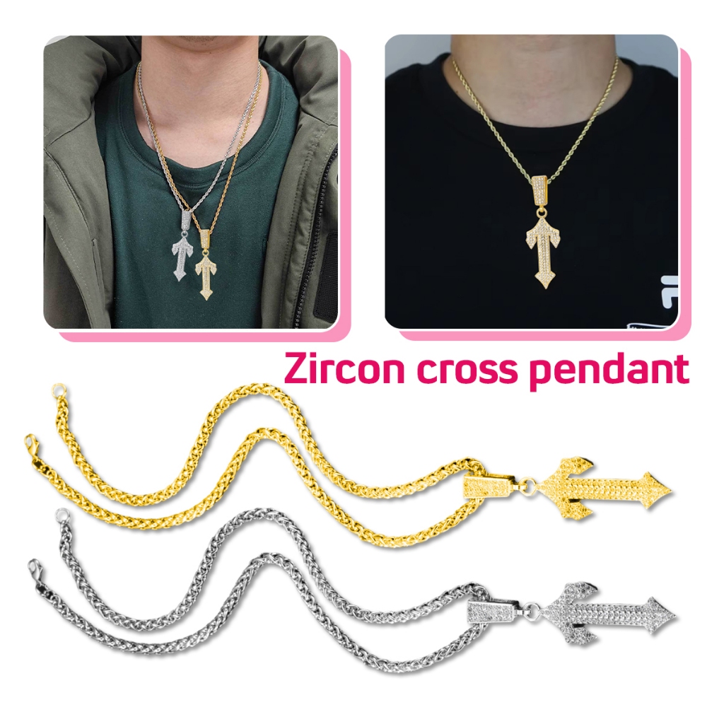 Kalung Liontin Pedang Hip Hop kalung pedang salib kalung salib titanium anti karat - Emas/Perak