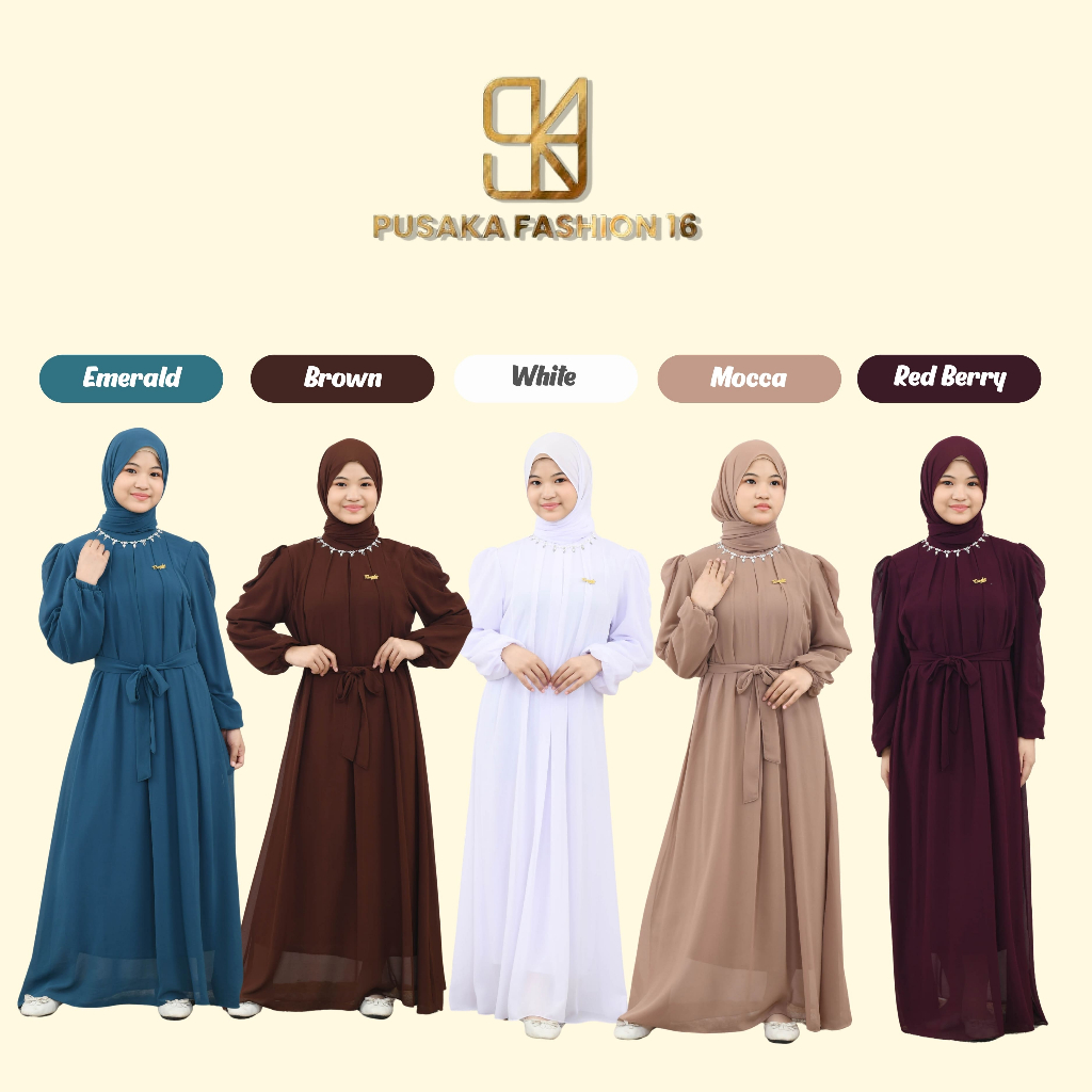 INAY4 Gamis couple ibu anak perempuan remaja tanggung ceruti simple elegant warna mahogani emerald