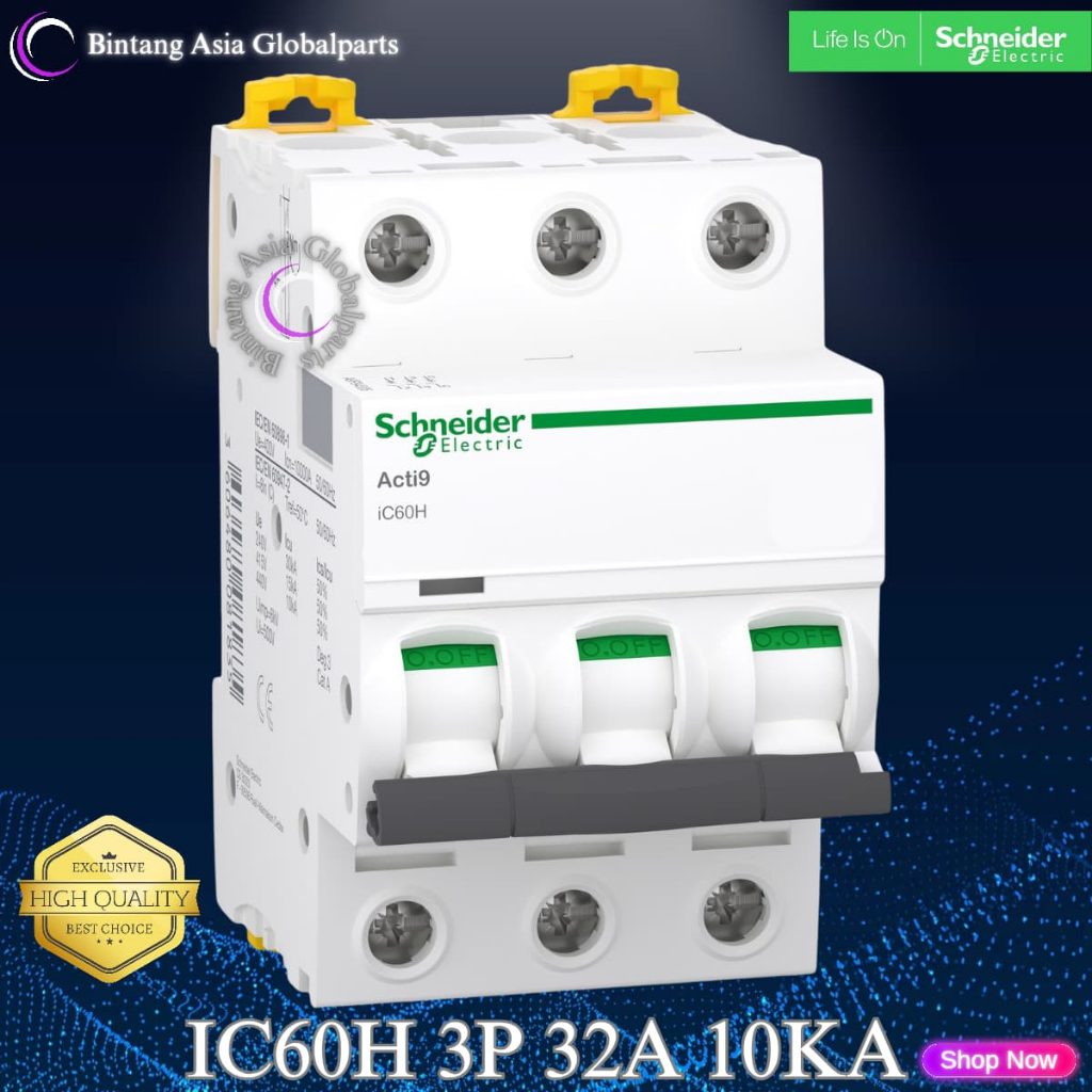 MCB 3p 32a Schneider iC60H Original / MCB 3 Phase 32 Ampere A9F84332 / MCB 3 Pole 32a 10kA
