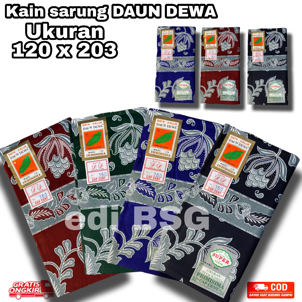 Kain Sarung Batik Daun Dewa Bahan Katun Premium Super Lebar 120 x 203 Primisima Belum Jahit wanita