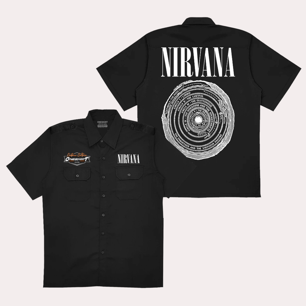 Oneshirt Kemeja Workshirt Nirvana Lingkar Baju Pdh Hitam Music