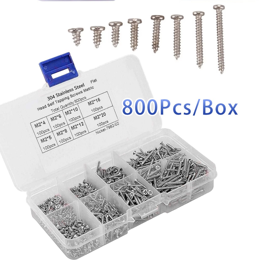 800Pcs/Set Self Tapping Screw Cross Head Screws Sekrup Baja Ringan 1 Dus M2 4/5/6/8/10/12/16/20 Coco