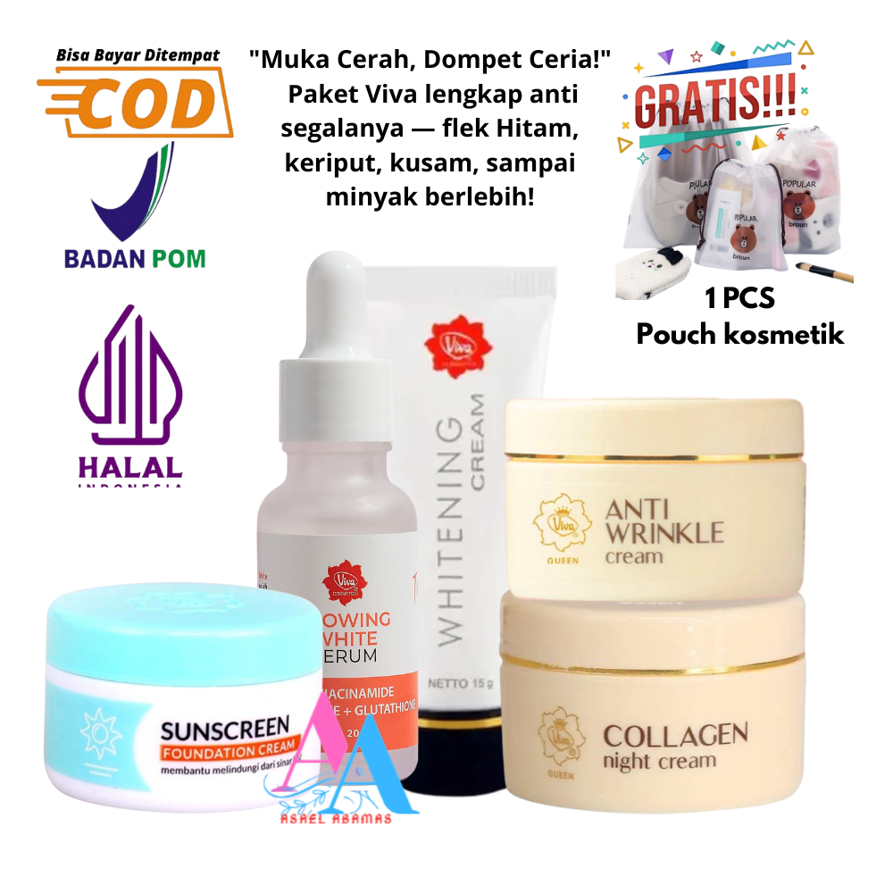 BPOM ! Paket Viva Glowing Flek Hitam, berminyak, Kusam Dark Spot Anti Aging Original gratis Pouch