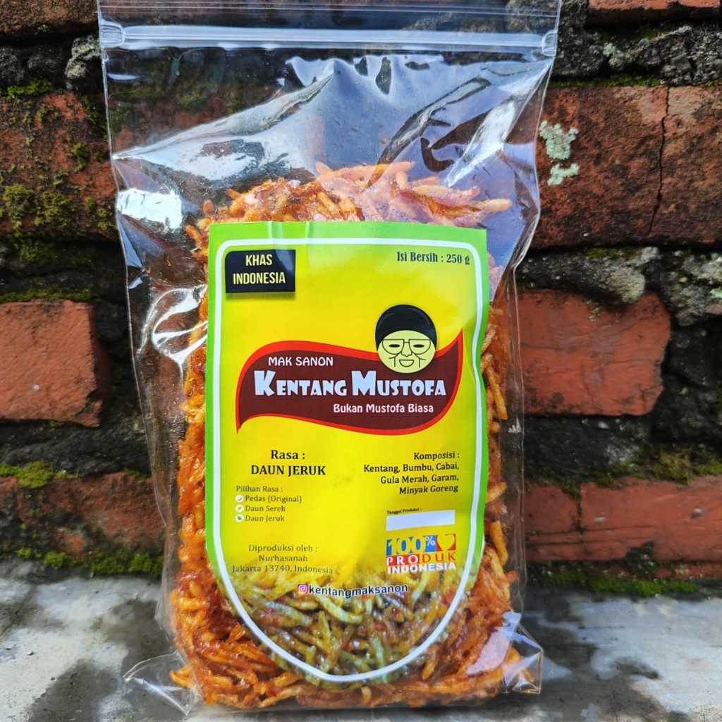 

Kentang Mustofa Rasa Pedas Daun Jeruk Mak Sanon Camilan Cemilan Snack Keripik Kering Kriuk Crispy