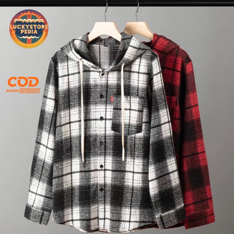 Kemeja pria flanel hoodie kupluk/Kemeja Cowok/Kemeja flanel Cowok/Kemeja wanita/kemeja pria flanel/k
