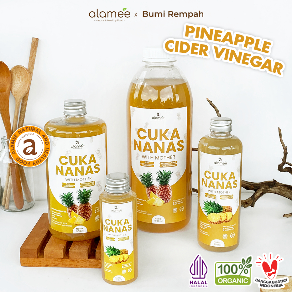 

ALAMEE Cuka Nanas Original Pineapple Cider Vinegar With Mother Organik Asli 500ml 1 Liter