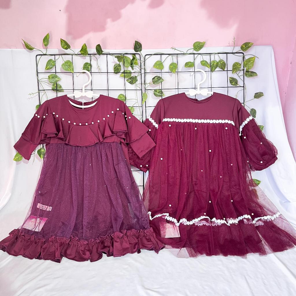 Setelan Gamis & Hijab Anak Perempuan Usia 5-12 tahun warna Burgundy