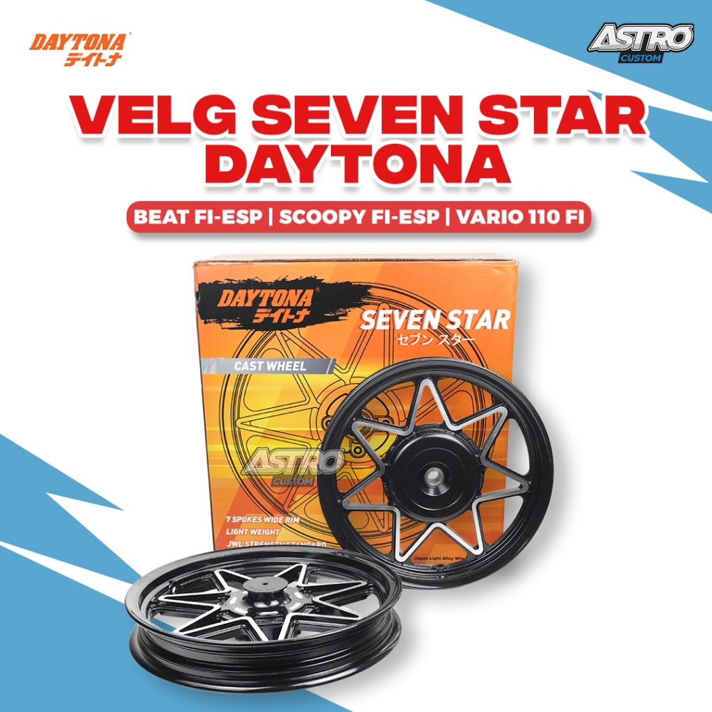 Velg Daytona Seven Star Beat Fi Scoopy Fi Esp Vario 110 Fi Wheel Black Peleg Ring 14 CVT Astrocustom