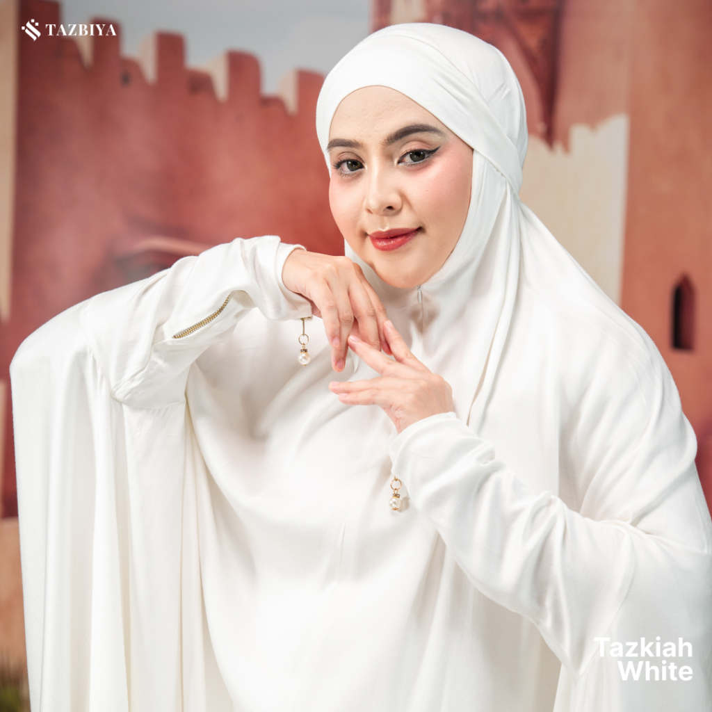 TAZBIYA TAZKIAH SERIES | MUKENA GAMIS PREMIUM | MUKENA TERUSAN UMROH HAJI PUTIH HITAM