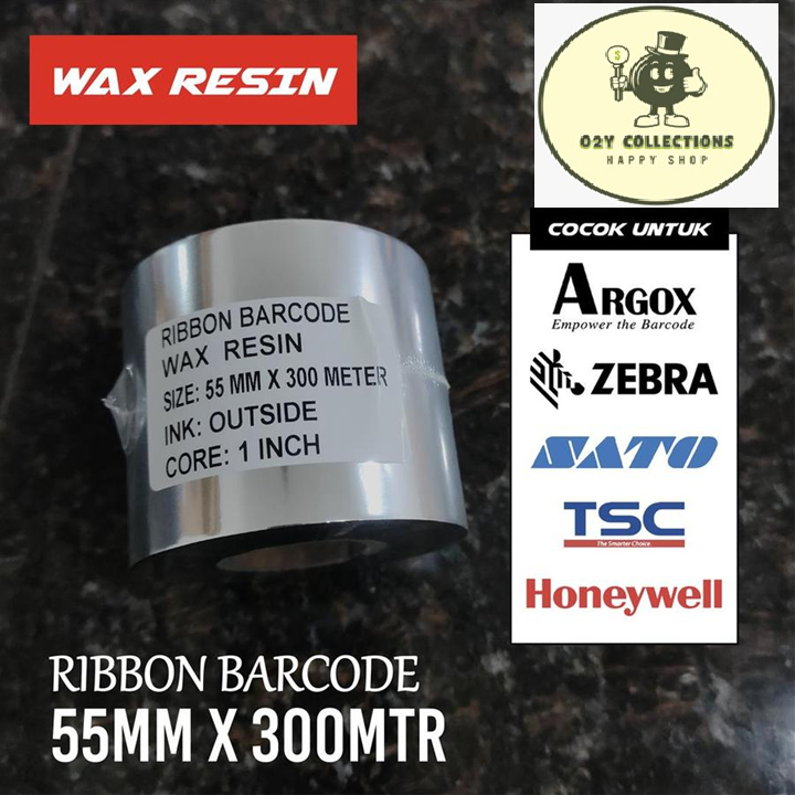 RIBBON WAX RESIN 55X300 METER RIBBON BARCODE 55 MM X 300 METER FACE OUT