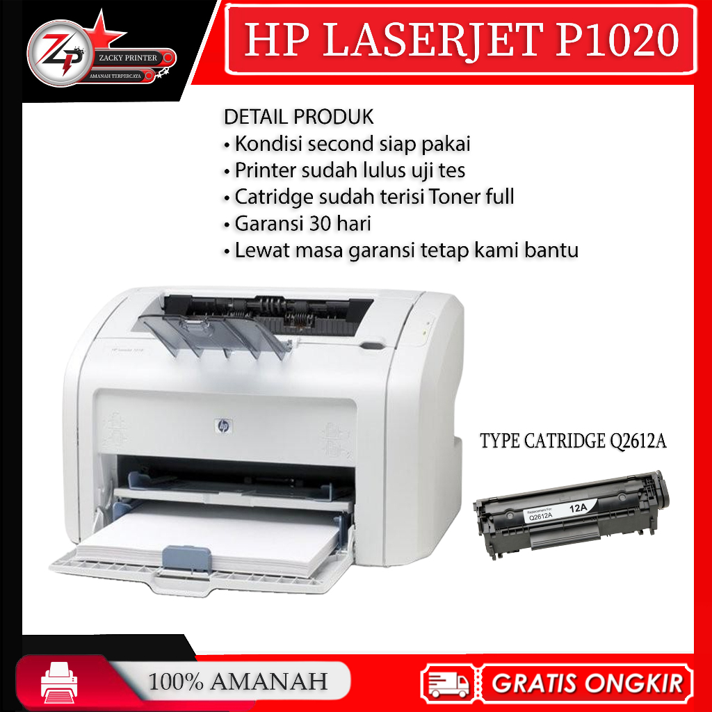 printer hp laserjet p1020 toner 12a bergaransi
