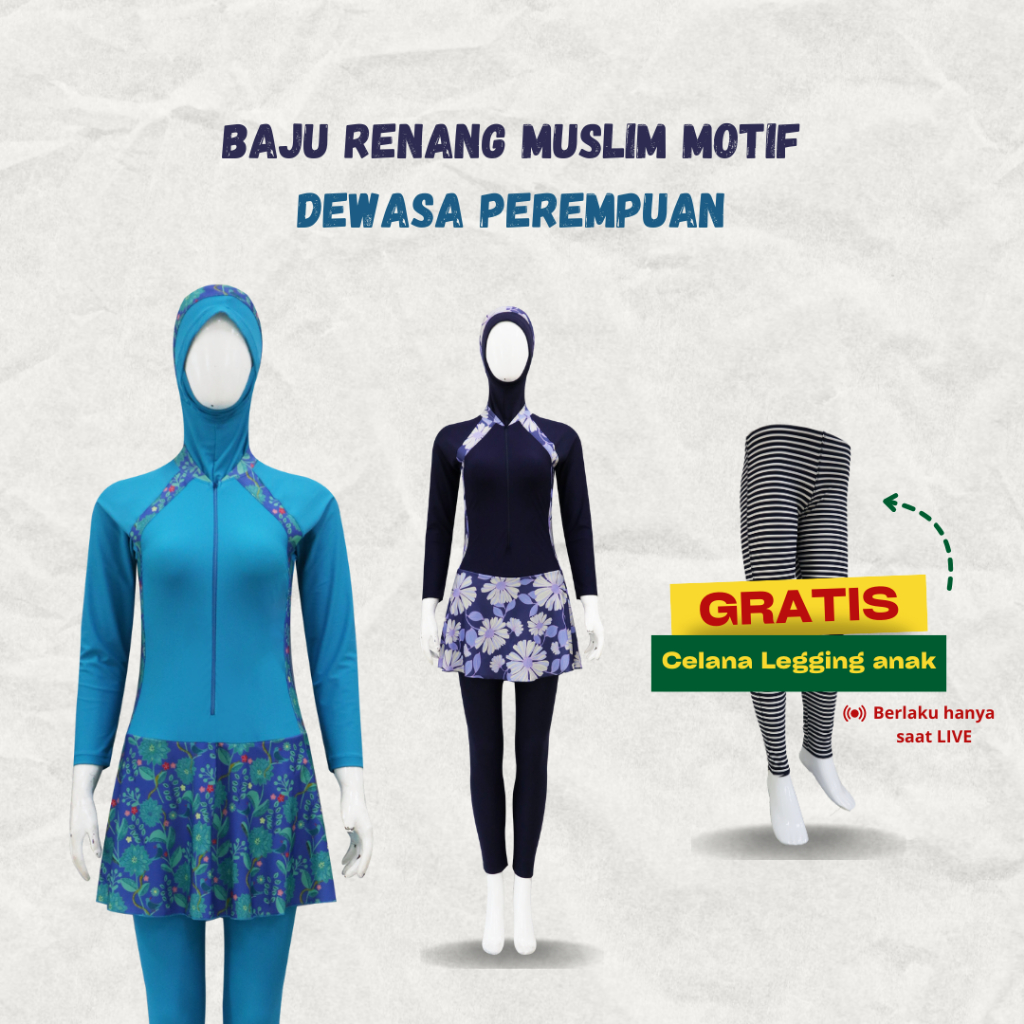 [1 Set] Baju Renang Wanita Muslim Dewasa Motif Jumbo CUP BRA