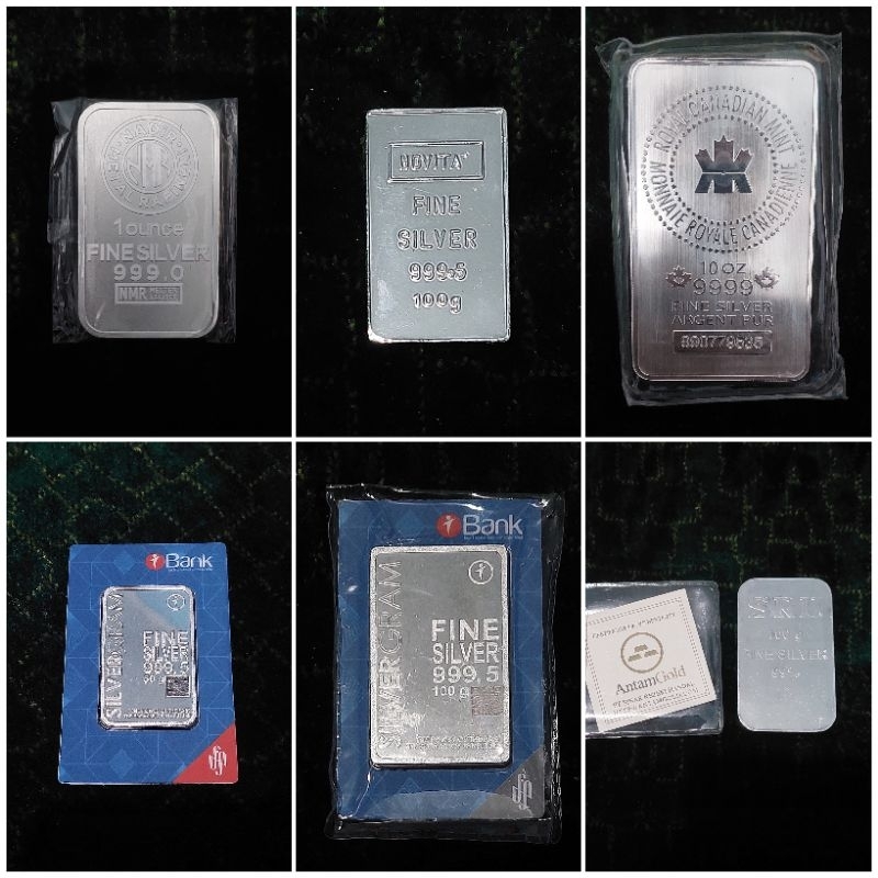 Fine Silver Perak Heraeus Nadir Novita RCM Silvergram Silverium SRH Perak Logam Mulia 99-1000 gram
