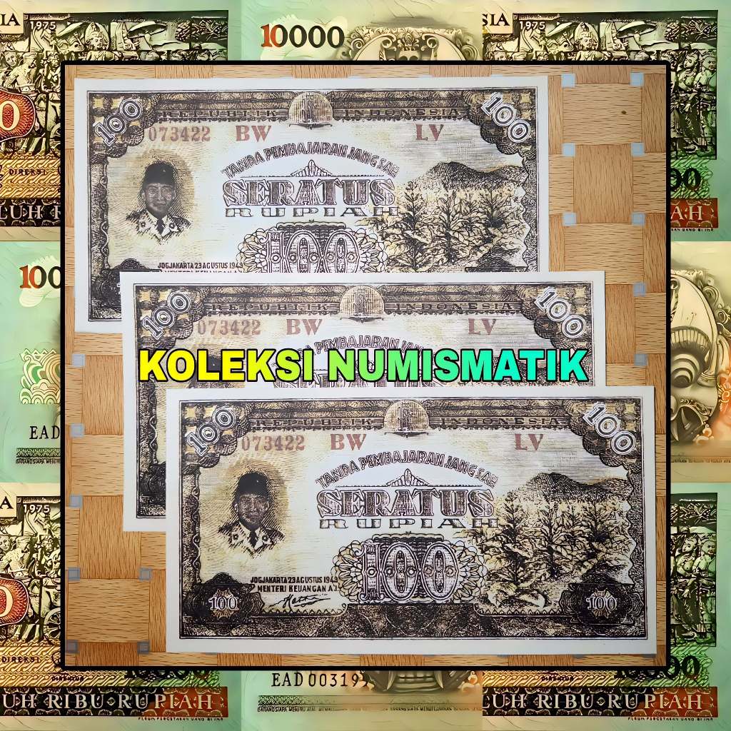 SOUVENIR REPRO UANG KERTAS KUNO INDONESIA 100 RUPIAH ORI IV SOEKARNO 1948