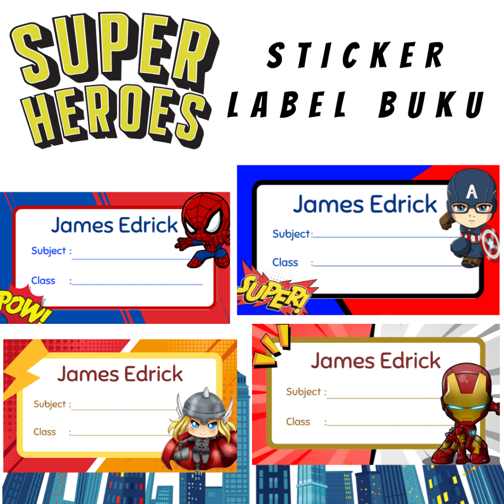 

Stiker Label Buku Super Heroes - Sticker Nama - Sticker Label Nama Avanger