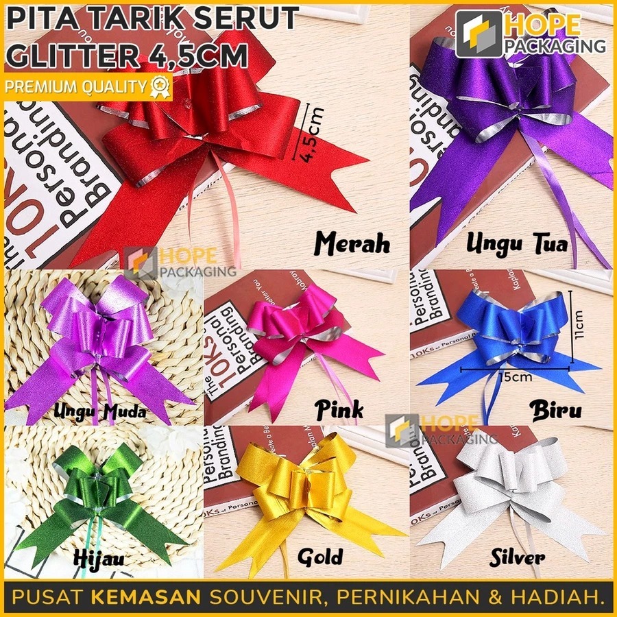 

[10 PCS] Pita Tarik Serut Glitter / Pita Kado / Pita 4,5cm / Hiasan Souvenir Hampers / Kado