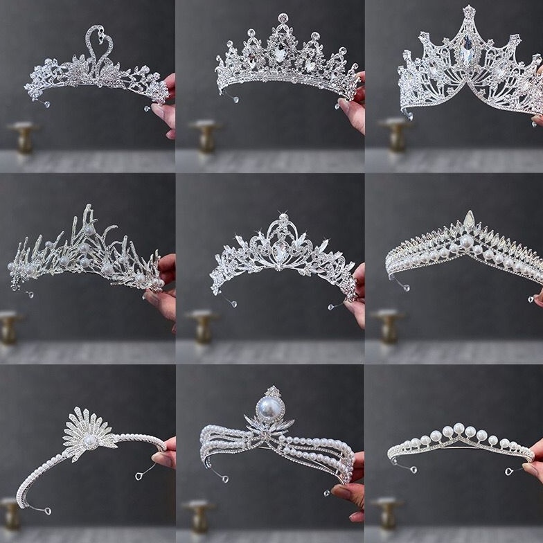 KODE P97U Mahkota Pengantin Mahkota Ulangtahun Anak Remaja Mahkota Wisuda Mahkota Silver Simpel dan 