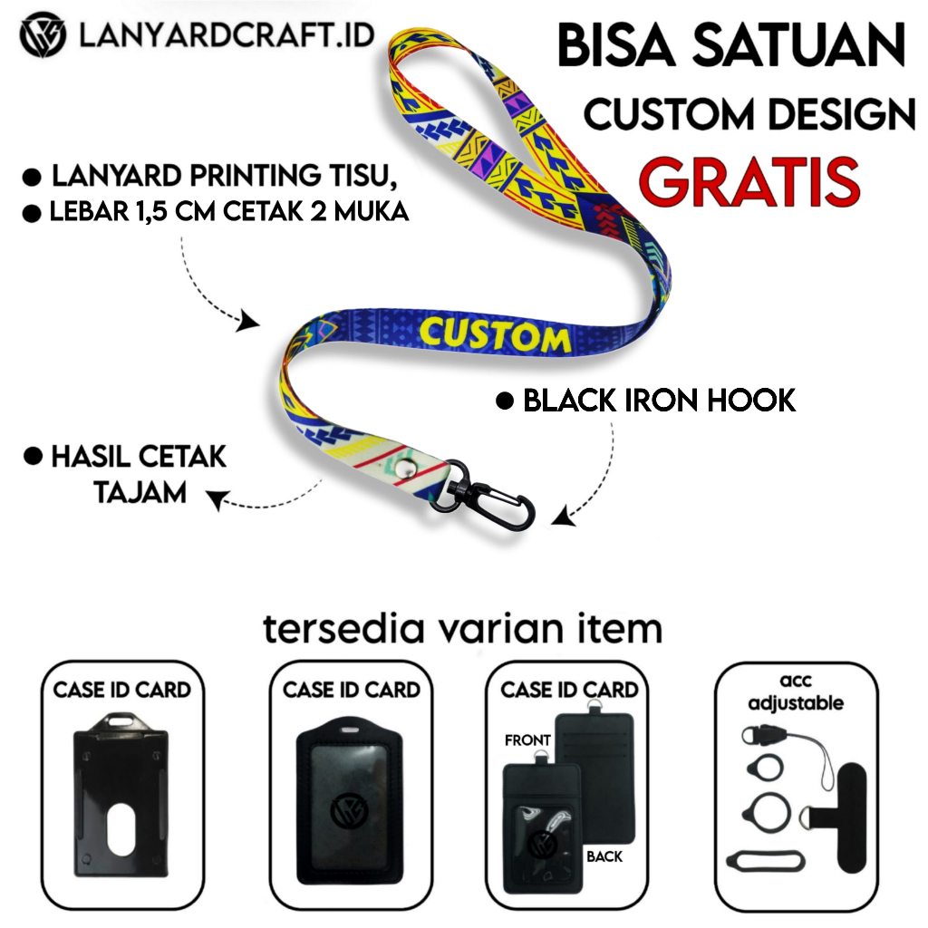 

[CUSTOM SATUAN] Custom Lanyard Size 1,5cm Type BH Lanyard Id Card Printing / Lanyard Custom Desain Satuan