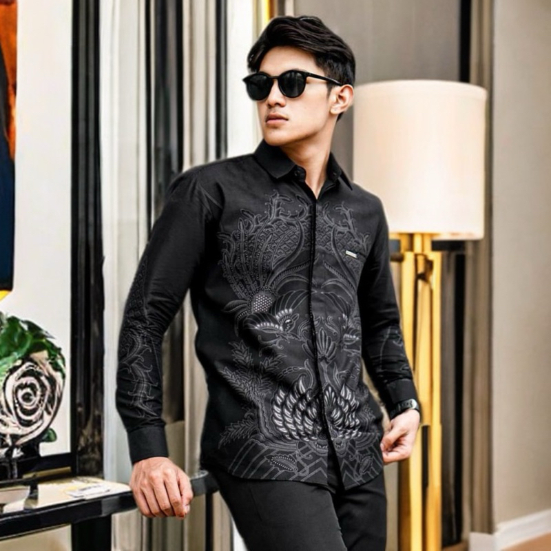 Kemeja Batik Pria Modern Lengan Panjang Casual Modis Slim Fit Trendy Masa Kini