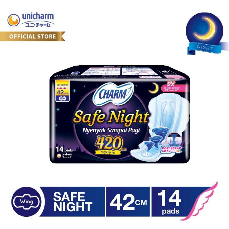 Charm Pembalut Safe Night 42cm Gather 14 Pads