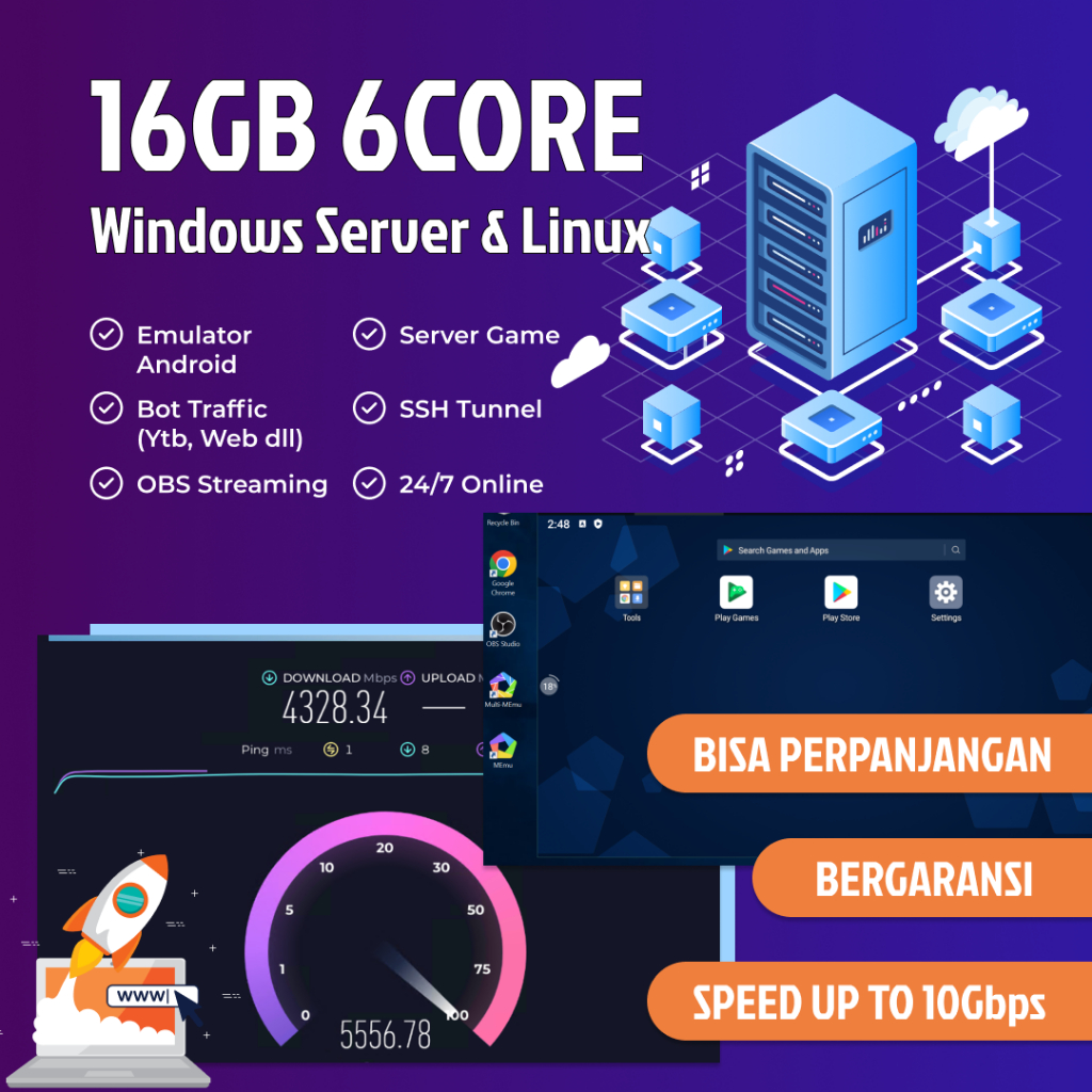 VPS RDP Unlimited Bandwith Windows / Linux Full Administrator BOT EMULATOR STREAMING KEJAR TAYANG