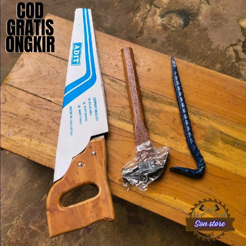 PROMO Paket 3 Pcs Alat Tukang/ Gergaji+ Palu+ Linggis/ Set Alat Pertukangan Murah Berkualitas
