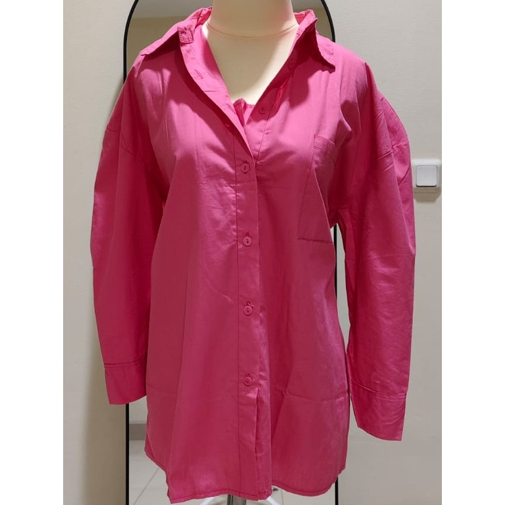 Kemeja Wanita Polos Oversize Lengan Panjang dengan Inner