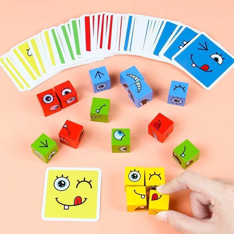 [Whispers] Changing Face Cube Family/Board Game Puzzle Anak Mainan Edukasi Balok ubik Susun Ekspresi