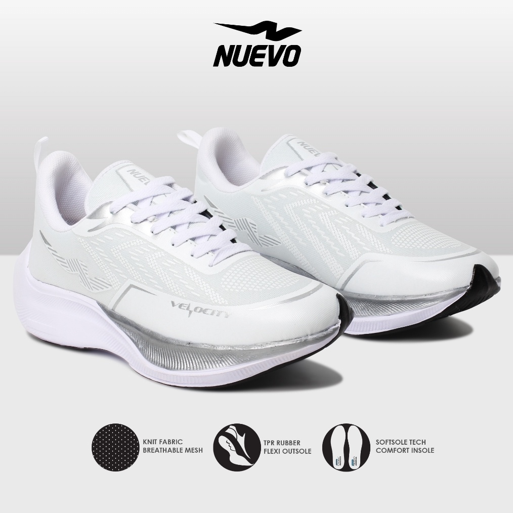 KODE T46I NUEVO  Sepatu Running Nuevo Velocity Putih Silver Olahraga Jogging Lari Pria