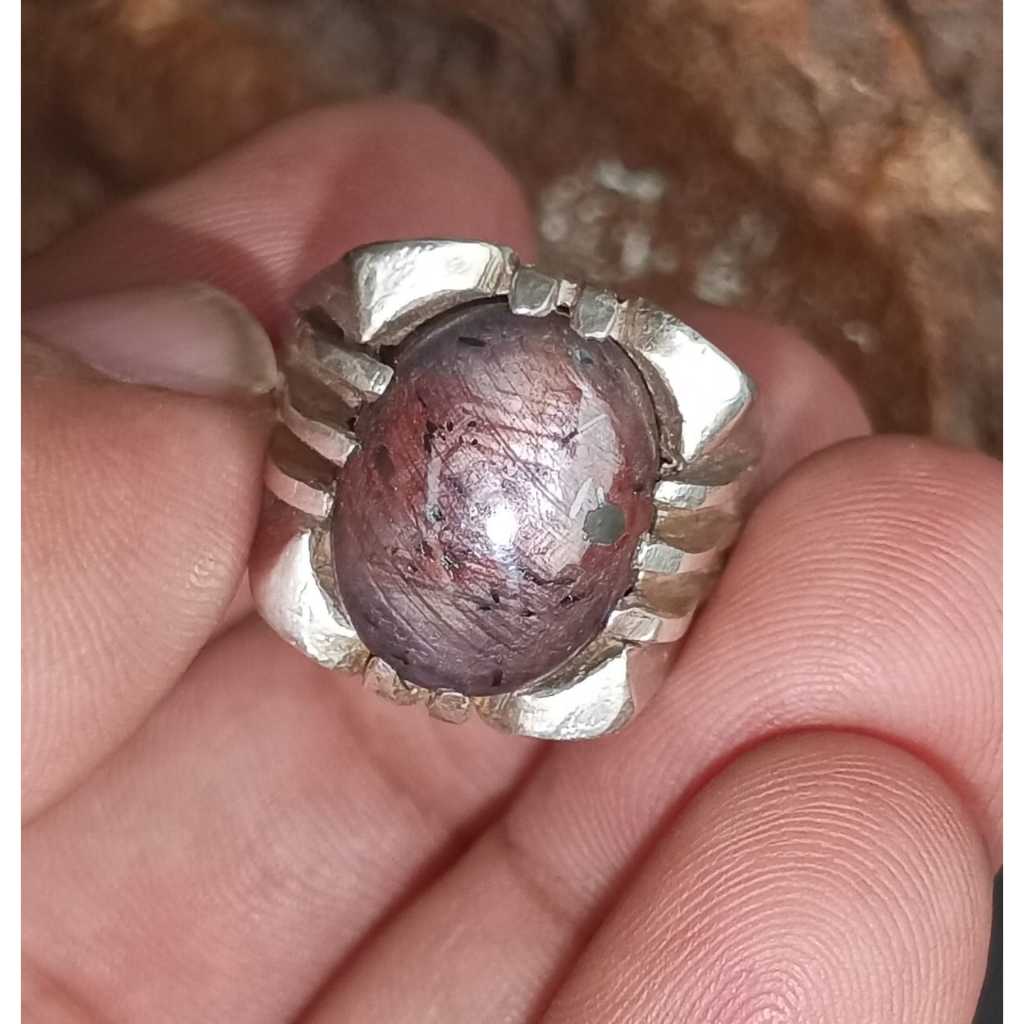 Natural Ruby Star Serat Patwa Ring Perak 925 HM Unik Lawasan