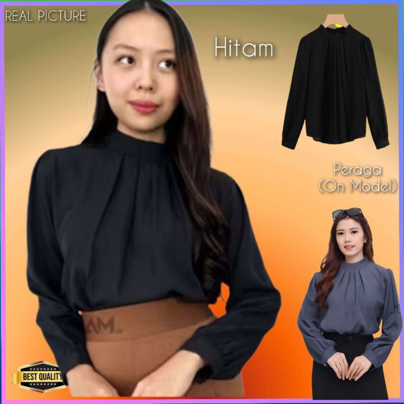 Atasan wanita TM 3524 baju Kemeja blouse Modis Elegan Korea Hitam