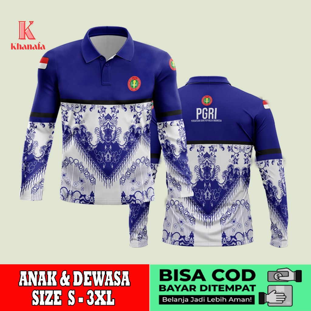 Kaos Polo | Baju pgri | Kaos Polo Batik PGRI | Baju Guru Batik PGRI | Kaos Polo Motif Batik PGRI Ful