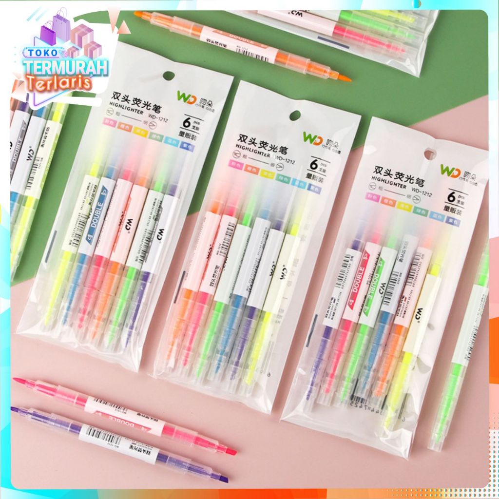 

TTT Highlighter Dua Sisi Warna isi 6Pcs Set Pen 2 sisi Diary Marker Stationery Lucu Unik Penanda Buku Warna Warni Pena Penanda Kepala Ganda 2 Arah
