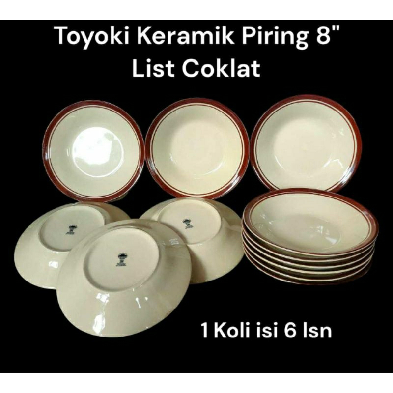 Piring 8" List coklat Promo spesial /lusin 12 pcs murah piring batu piring keramik bisa cod instan