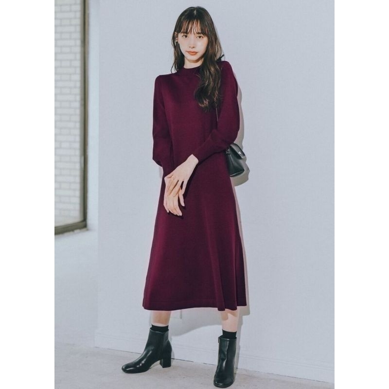 DRESS RAJUT UNIQLO BURGUNDY RIB PANJANG (BACA DESCRIPSI)