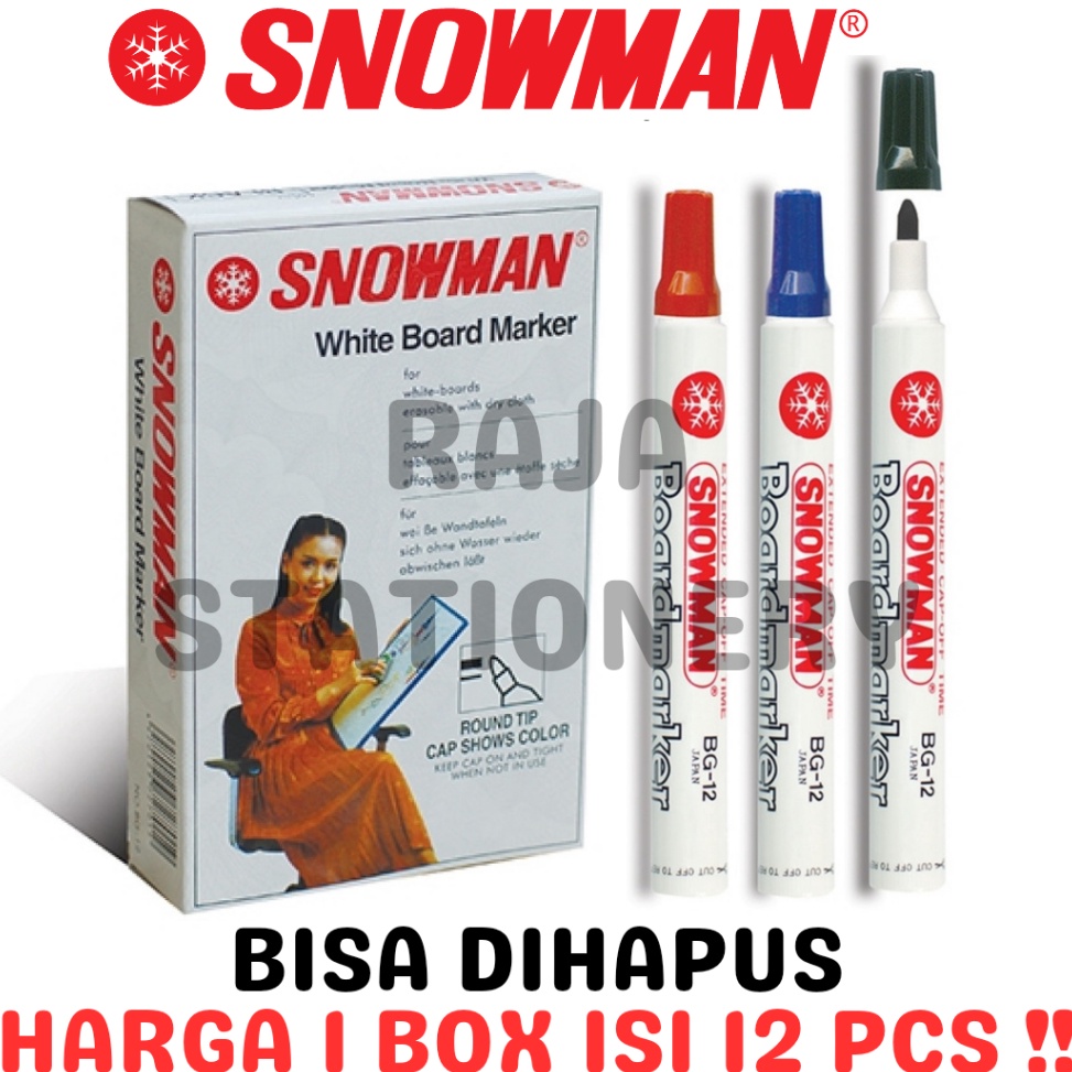 

Snowman Whiteboard Marker Black Blue Red BG12 Spidol Papan Tulis Hitam Biru Merah ABG12 12PCS KODE I8E7
