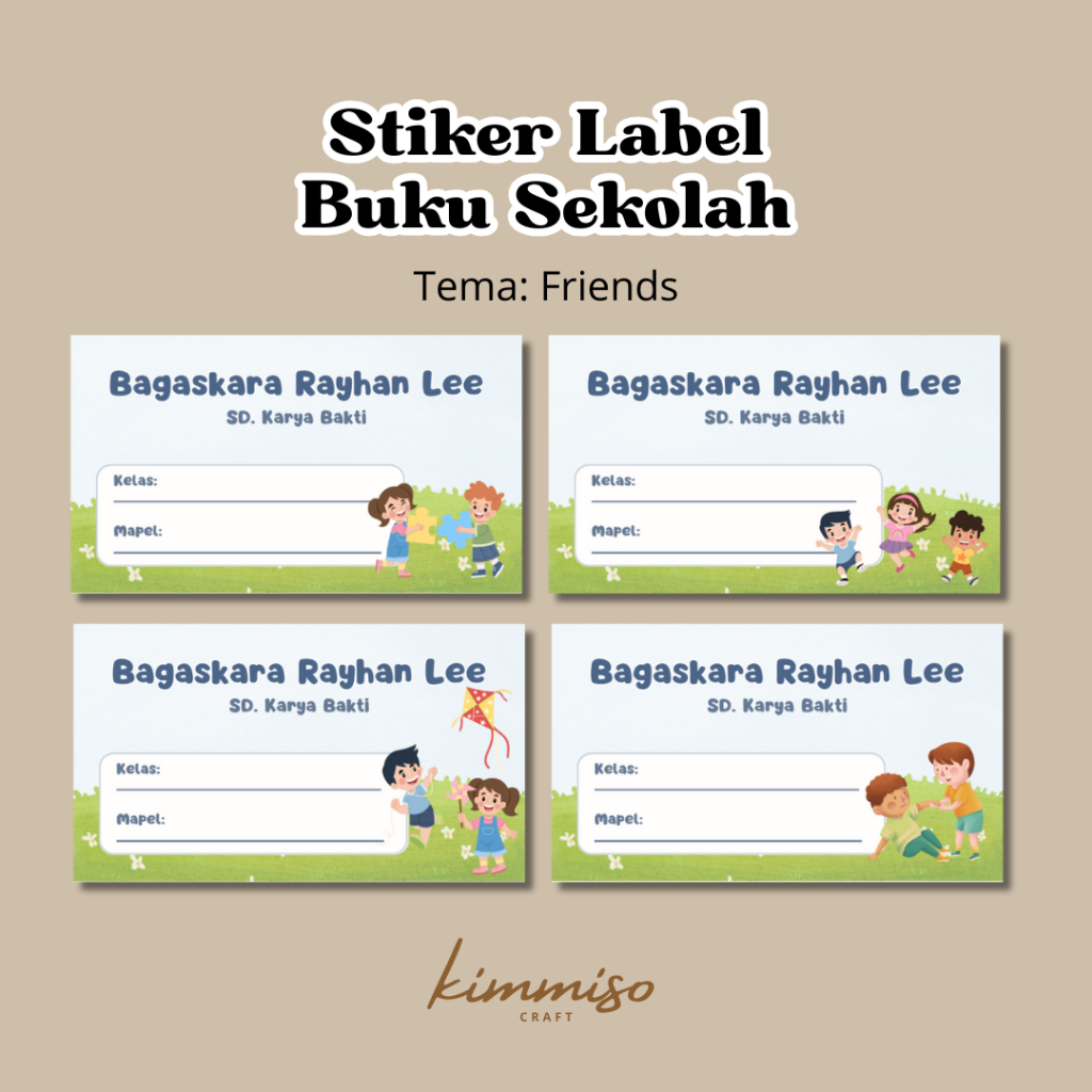 

[Kimmiso] Stiker Label Nama Buku Sekolah Tema FRIENDS Harga Satuan (Mohon Baca Deskripsi)