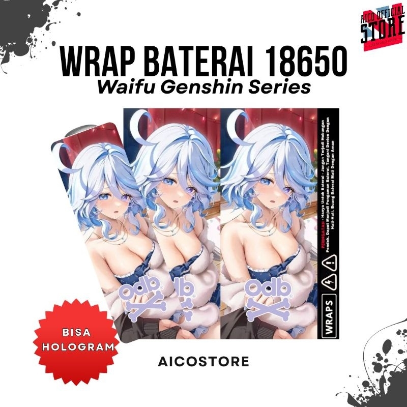 Wrap Baterai 18650 Waifu Genshin Impact Kawai Series | Anti Air Jamur | Hitam Ungu Pink Putih | Bisa
