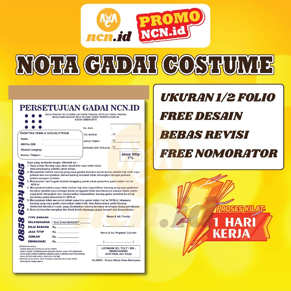 

NCN.ID KWITANSI/NOTA CETAK 1 WARNA RANGKAP 3 GADAI PEGADAIAN MOTOR - PENGGADAIAN
