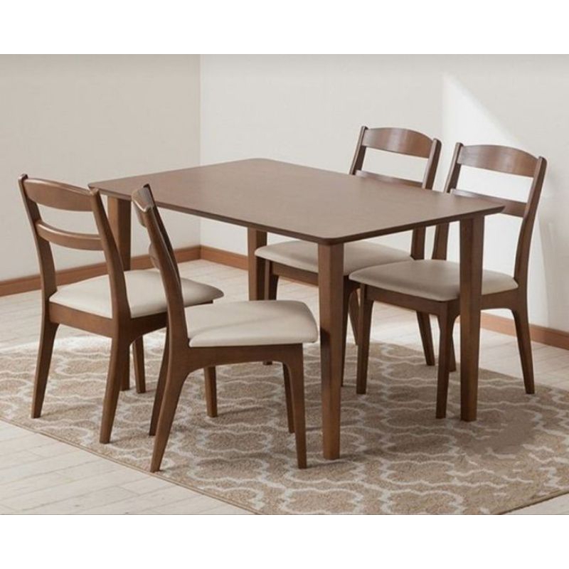 Set Meja Makan Retro Minimalis 4 Kursi – Kayu Jati Solid & Dudukan Empuk