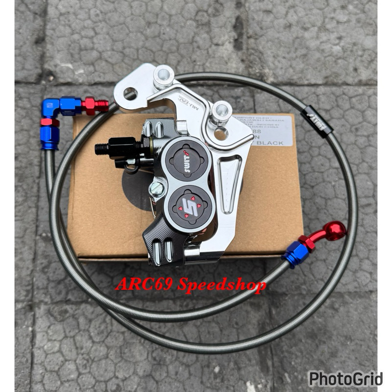 Paket Kaliper Swits 4 Piston + Baut + selang Breket Nmax New / old Disc AEROX Standar230 / 260mm