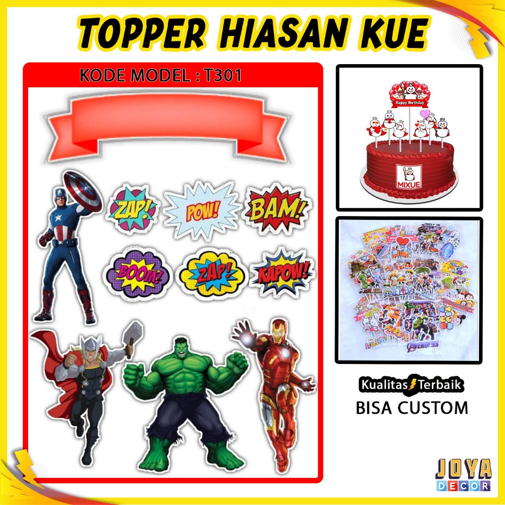 TOPPER KUE KARAKTER SUPER HERO , TOPPER CAKE SUPER HERO , TOPER HAPPY BIRTHDAY , HIASAN KUE KARAKTER