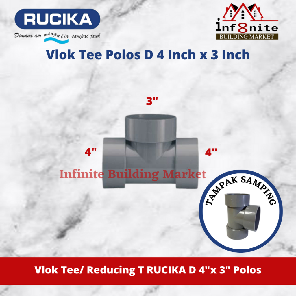 Reducing Tee Vlok T 4" x 3" D Rucika Reducer T Polos Verlop Flok