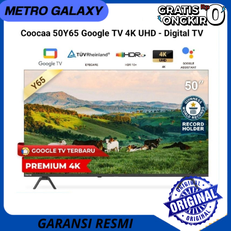 TV COOCAA 50 inch GOOGLE TV-Smart TV-4K UHD-Dolby Audio (Coocaa 50Y65) GARANSI RESMI